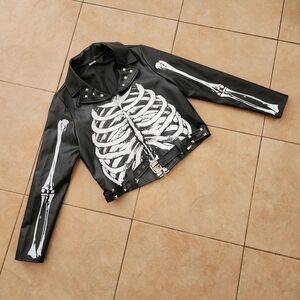 Spirit Halloween Skeleton Motorcycle Faux Leather Jacket